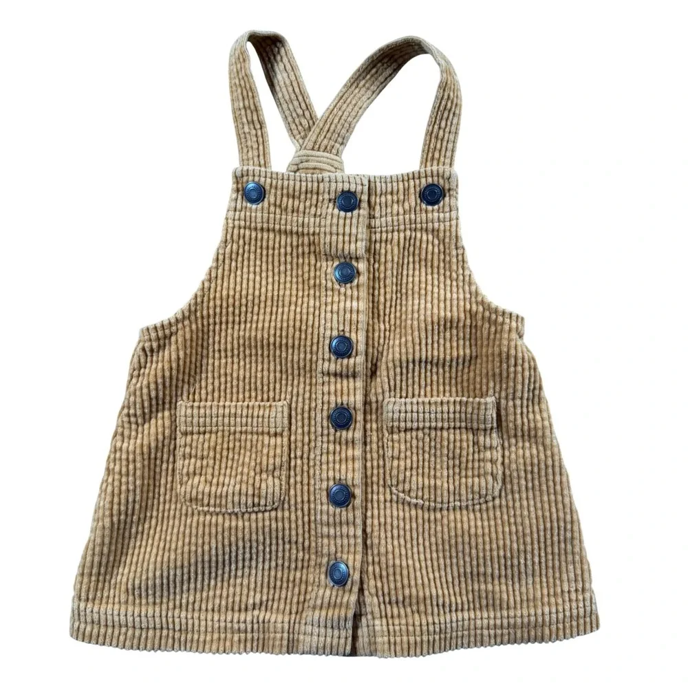 Max Studio Kids Tan Corduroy Jumper Dress Button Front Pinafore 12 months Girls